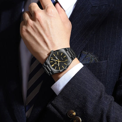 Reloj de pulsera de lujo para hombre POEDAGAR, resistente al agua, luminiscente, de acero inoxidable, con fecha y día de la semana, de cuarzo, estilo ejecutivo.