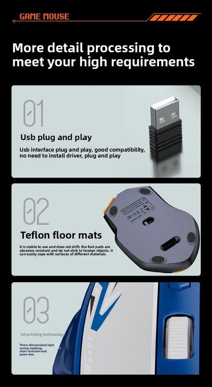 Wireless Gaming Mouse 2.4G Bluetooth Rechargeable Silent Mouse, Dual Mode Wireless Gaming Mouse with 6 Buttons, Adjustable DPI, Ergonomic Mouse for PC, Laptop & Mac