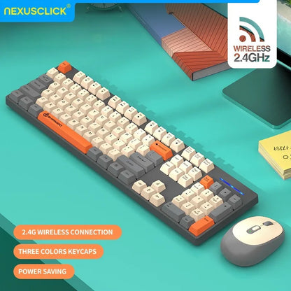 Set inalámbrico de teclado y ratón gaming de oficina NexusClick, ahorro de energía inteligente, tamaño completo, 104 teclas, 1600DPI ajustable, USB para portátil y PC