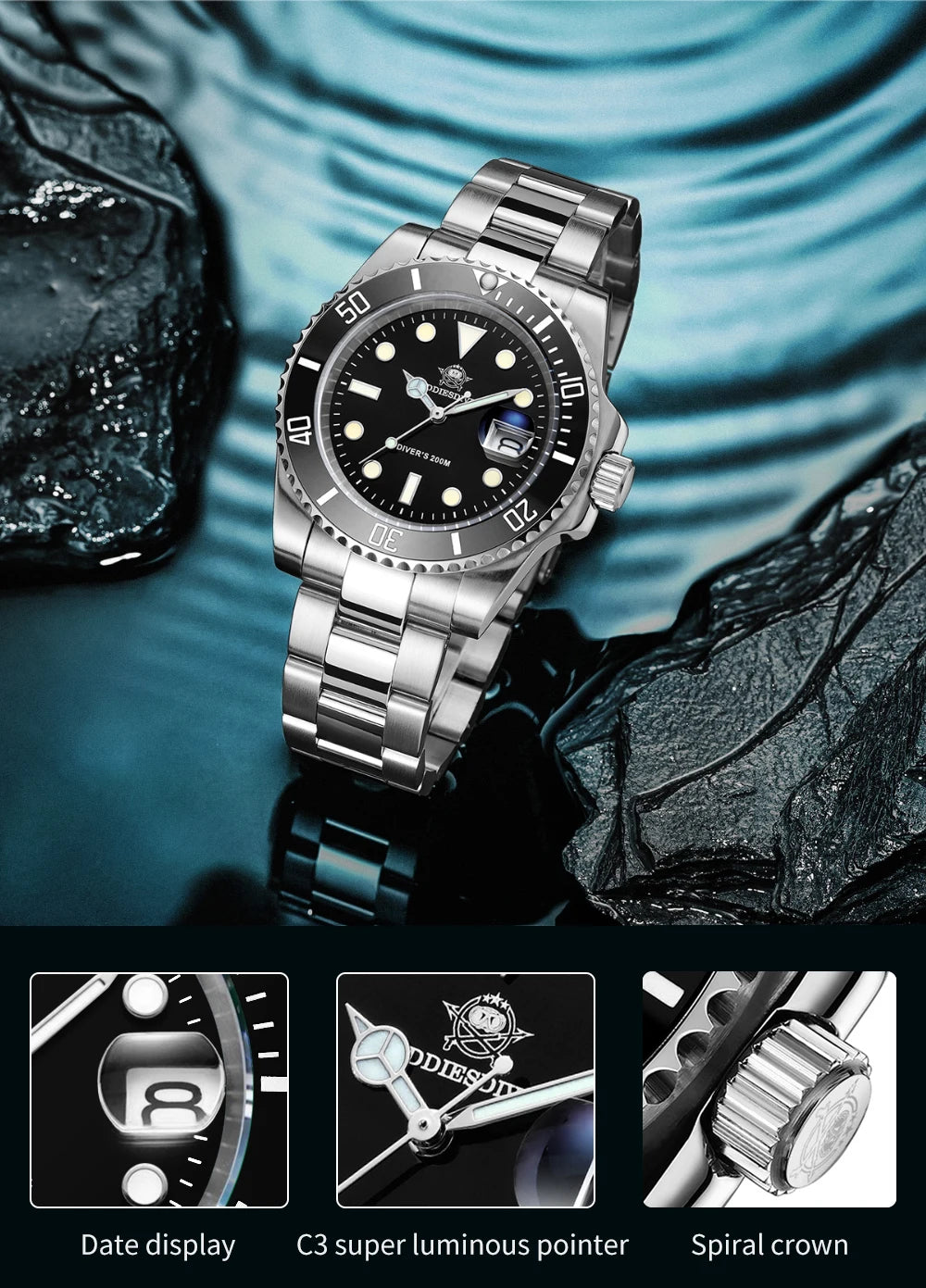 ADDIESDIVE Watch Men's Waffle Strap 200m Waterproof Outdoor Sports Watch C3 Super Luminous Quartz Watch  Relogios Masculino