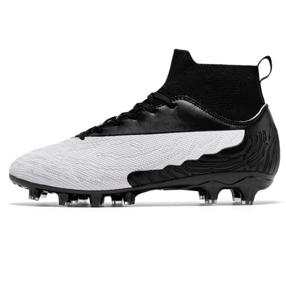 Chaussures de Football noires pour hommes, crampons AG/FG, bottes d'entraînement pour hommes, chaussures de Sport à cheville haute, baskets pour enfants et adultes 35-45