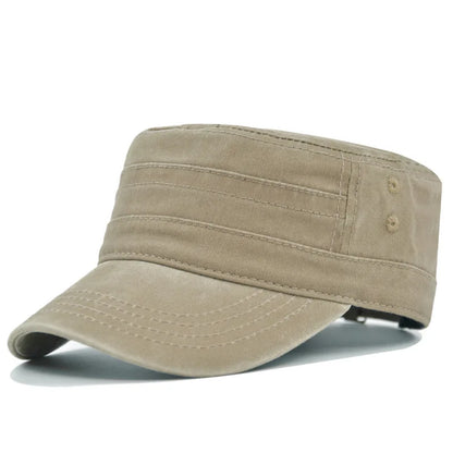Casual Washed Cotton Flat Top Hat Adjustable Fisher Caps Men Women Cadet Military Cap Unique Design Vintage Cap Four Season ﻿