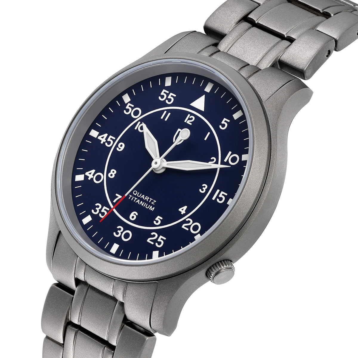 BERNY Titanium herenhorloge met kwartsmechanisme, AR-coating, saffierglas, modieus polshorloge, lichtgevend, VH31, ultradun polshorloge, waterdicht tot 5 ATM