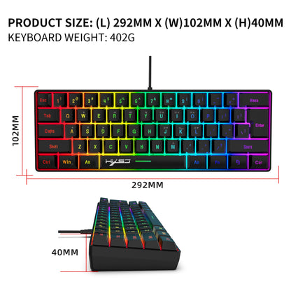 60% RGB Backlit Gaming Keyboard, Compact 61-Key Mini Wired Office Keyboard with Ergonomic Design, USB Connectivity Sleek