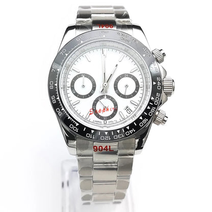 20 Color Business 39mm Quartz Watch Men's Timing Sapphire Crystal VK63 Movement Calendar Luminous Blue Dial Stainless Steel Strap