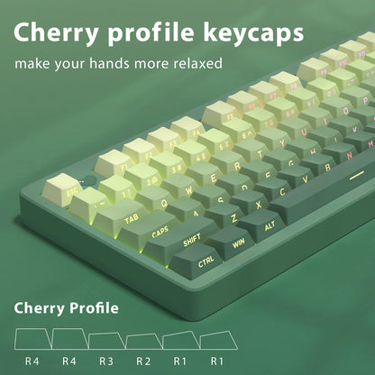 New 133 Keys Gradient Green Shine Through Keycaps Side Printed PBT Keycap Cherry Profile Double Shot for Mechanical Keyboards