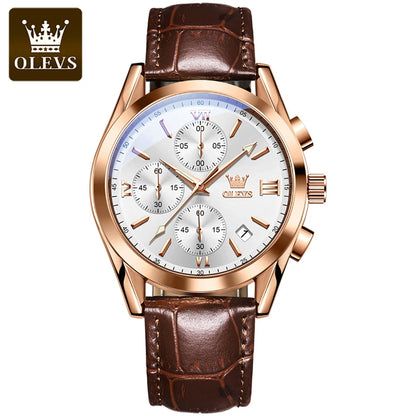 Orologio da polso cronografo da uomo OLEVS 2872 – Cinturino in pelle, impermeabile, lancette luminescenti, movimento al quarzo, stile sportivo di lusso