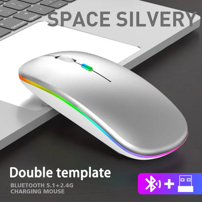 Wireless Mouse with Bluetooth and 2.4GHz Dual Modes Rechargeable RGB Ergonomic Silent Click for PC iPad Laptop Cell Phone TV