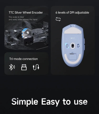 Безжична е-спорт мишка MCHOSE G3 V2 Pro, лека, с три режима, Bluetooth, PAW3395, висока производителност, 800mAh, за игри и офис, 59g