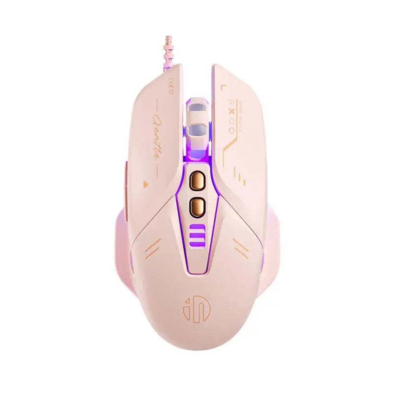 Factory Sales Inphic W8 Wired Gaming Mouse 4000DPI 7 Buttons Macro Definition RGB Breathable Lamp Silent Computer Pink Mouse