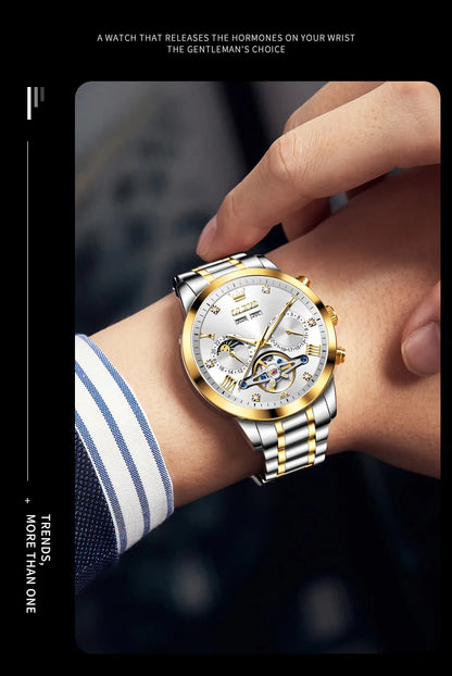 OLEVS Men's Watches - Moon Phase Hollow Flywheel Exclusive Original Automatic Mechanical Watches For Men Luxury Man Watch New 7029