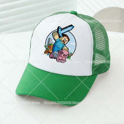 Minecrafted Mesh Baseball Caps Cartoon Figures Adult Children Sports Hats Boys Girls Summer Outdoor Sunshade Peaked Caps Gift