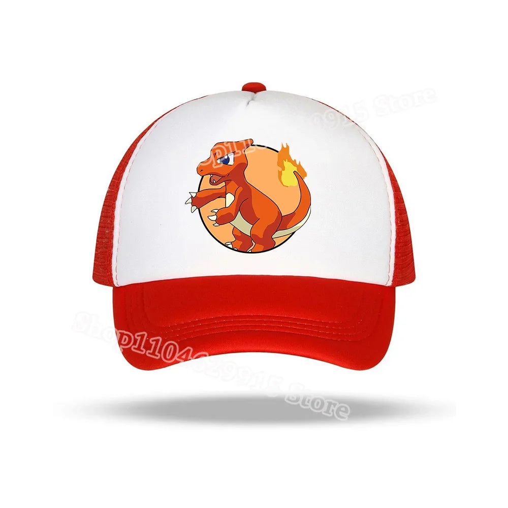 Pokemons Baseball Cap Cartoon Anime Charmander Pikachu Squirtle Headwear Summer Adjustable Breathable Mesh Hats Birthday Gift