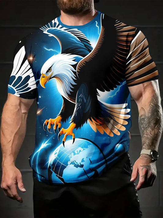 Fashion Eagle -grafiikkat-paidat, ylelliset t-paidat, kesän miesten t-paidat, vapaa-ajan yläosat, lyhythihaiset t-paidat, 3D-tulostus, miesten vaatteet