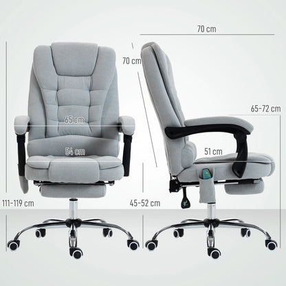 Massage and heated office chair, office chair, adjustable height, reclining back, 65x70x111-119cm, gray