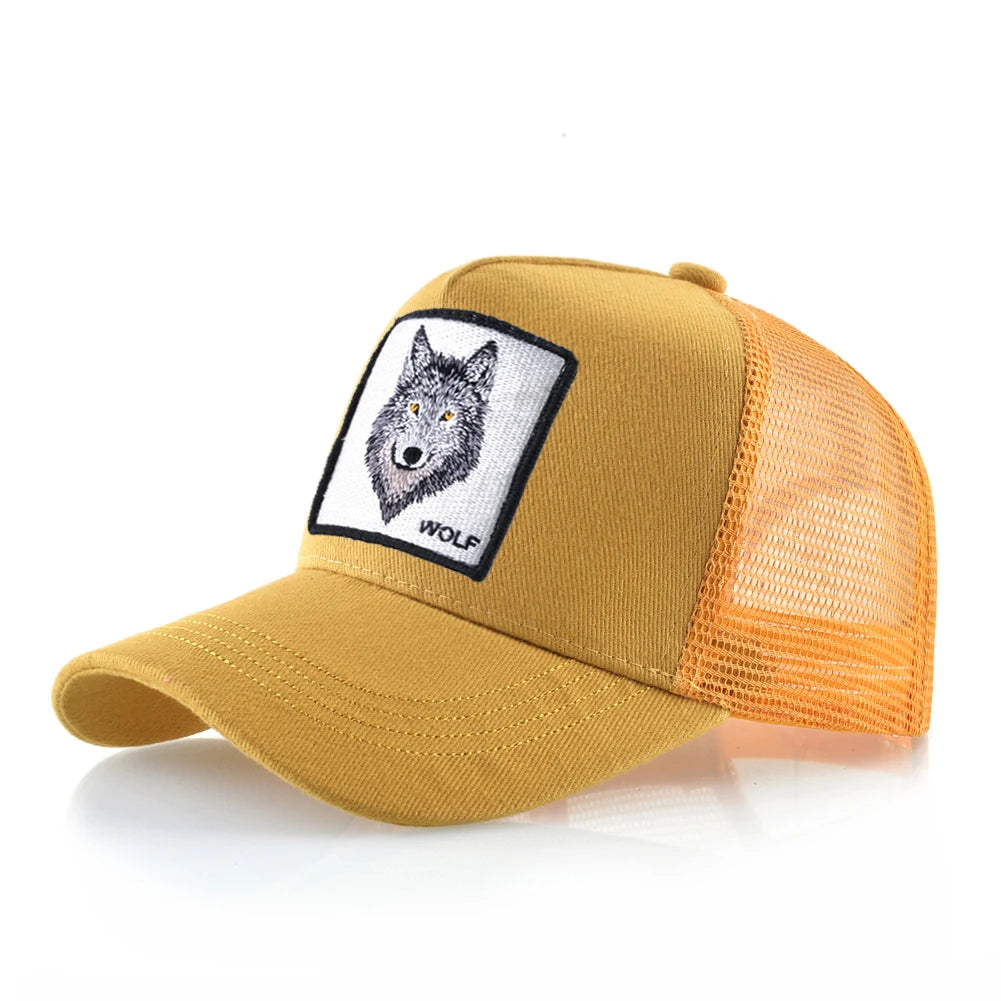 K Snapback Trucker Cap Men's Breathable Mesh Baseball Caps For Women Outdoor Casual Baseball Hat With Wolf Embroidery Patch