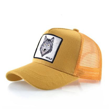 K Snapback Trucker Cap Men's Breathable Mesh Baseball Caps For Women Outdoor Casual Baseball Hat With Wolf Embroidery Patch