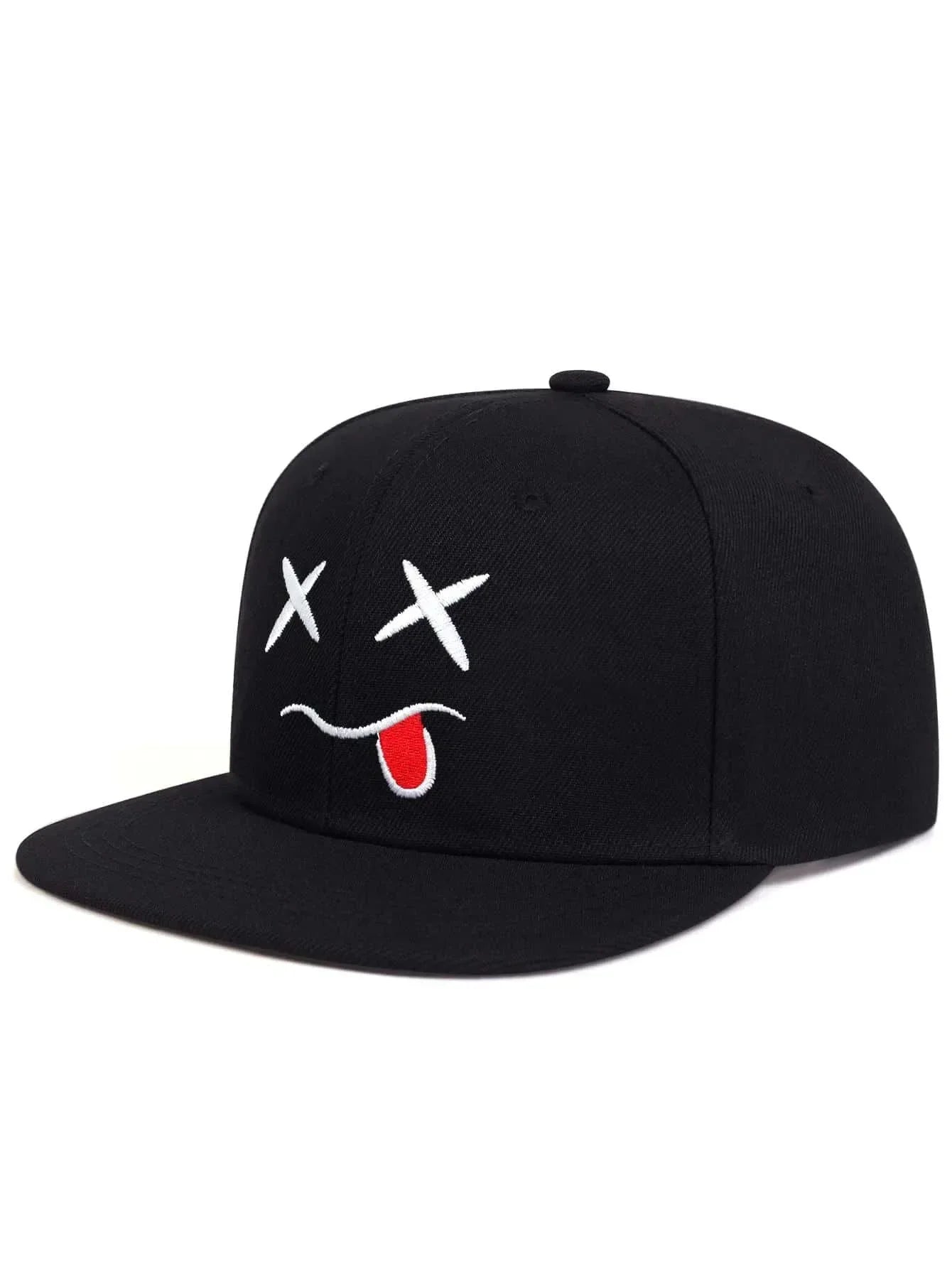 Wide-Brim Baseball Cap 100% Cotton, UV Protection Adjustable with Grin Embroidery & Face Slimming Design