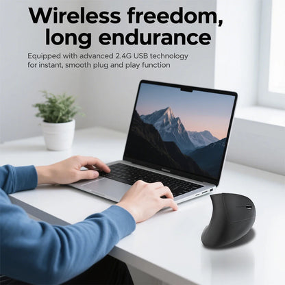 Rato Vertical Sem Fios Bluetooth 2.4G Recarregável Ergonómico 1600DPI Ajustável Gaming 6 Botões para Portátil PC Computador