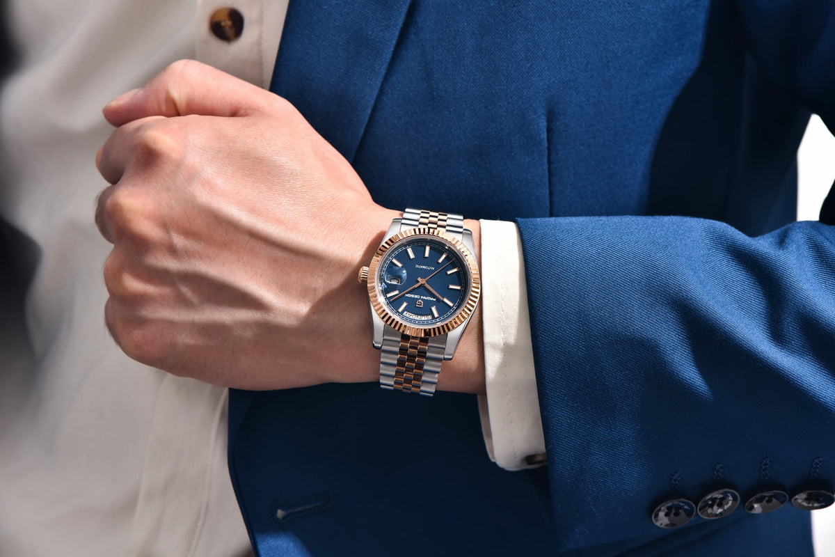 PAGANI DESIGN Luxe herenhorloge met saffierglas, lichtgevende wijzers, roestvrij staal, week- en datumweergave, mechanisch, waterdicht, ST16 herenhorloge