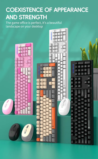 Set inalámbrico de teclado y ratón gaming de oficina NexusClick, ahorro de energía inteligente, tamaño completo, 104 teclas, 1600DPI ajustable, USB para portátil y PC