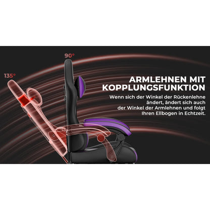 Gaming Chair Ergonomic Gaming Chair with Lumbar Pillow and Headrest, Gamer Chair Height Adjustable, PC Chair for Adults Girls Boys, Black Purple