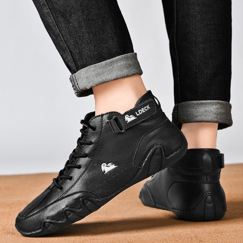 Men's Leather Casual Shoes, Non-slip Walking Sports Shoes, Handmade Shoes for Men with Free Shipping, High Top Sneakers Masculino