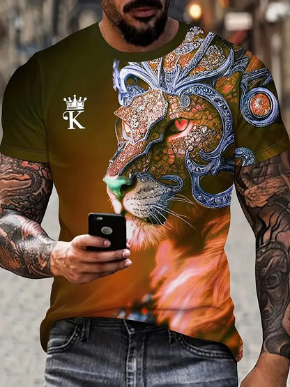3D Plus Size Ανδρικά T-shirt με τύπωμα λιονταριού, καλοκαιρινά κοντομάνικα T-shirt με στρογγυλό λαιμό για άνδρες, Νέα σειρά με ζωικά μοτίβα λιονταριού, T-shirt και μπλούζες