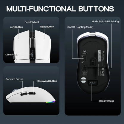 AULA SC590 PRO Wireless Gaming Mouse, Tri-Mode Bluetooth, 2.4GHz & Wired Gaming Mouse, 20000 DPI PAW3311 Sensor, 1000Hz Polling Rate RGB Gaming Mouse