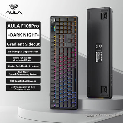 AULA F108 Pro mechanical keyboard 100& layout Bluetooth 2.4G wired gaming keyboard With hot-swappable gasket structure RGB light