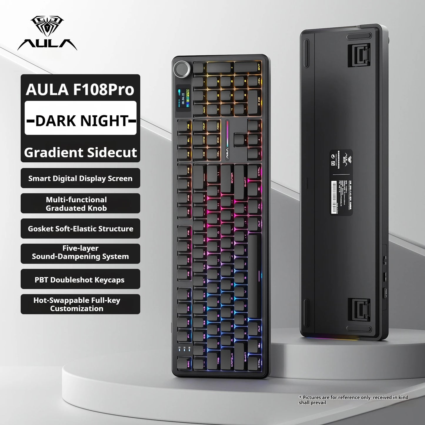 Teclado mecánico AULA F108 PRO personalizado con diseño 100%, retroiluminación RGB, Bluetooth inalámbrico, interruptor HiFi para gaming