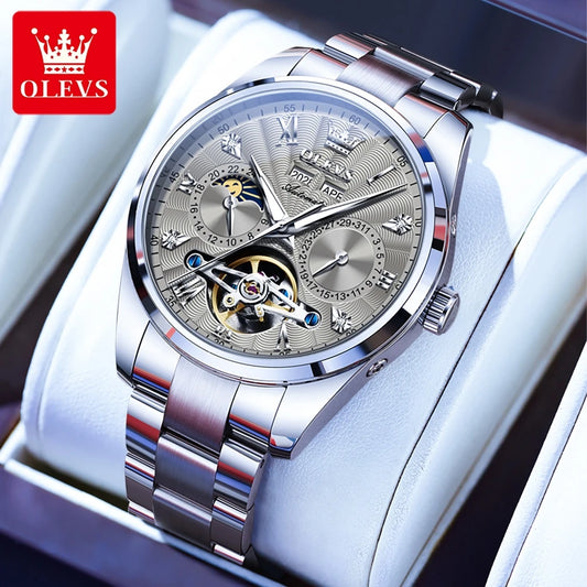 OLEVS 7028 Automatic Mechanical Men's Watch Tourbillon Dial Multifunctional Date Waterproof Luminous Watch for Men