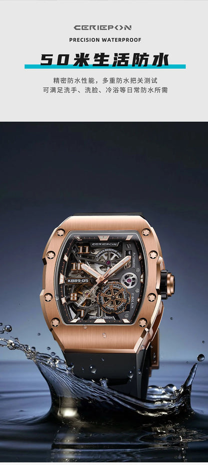 Custom Men's Watch Luxury Automatic Watches for Men High-end Hollow Rose gold Stainless Steel Mechanical Wrist Watch Reloj Clock