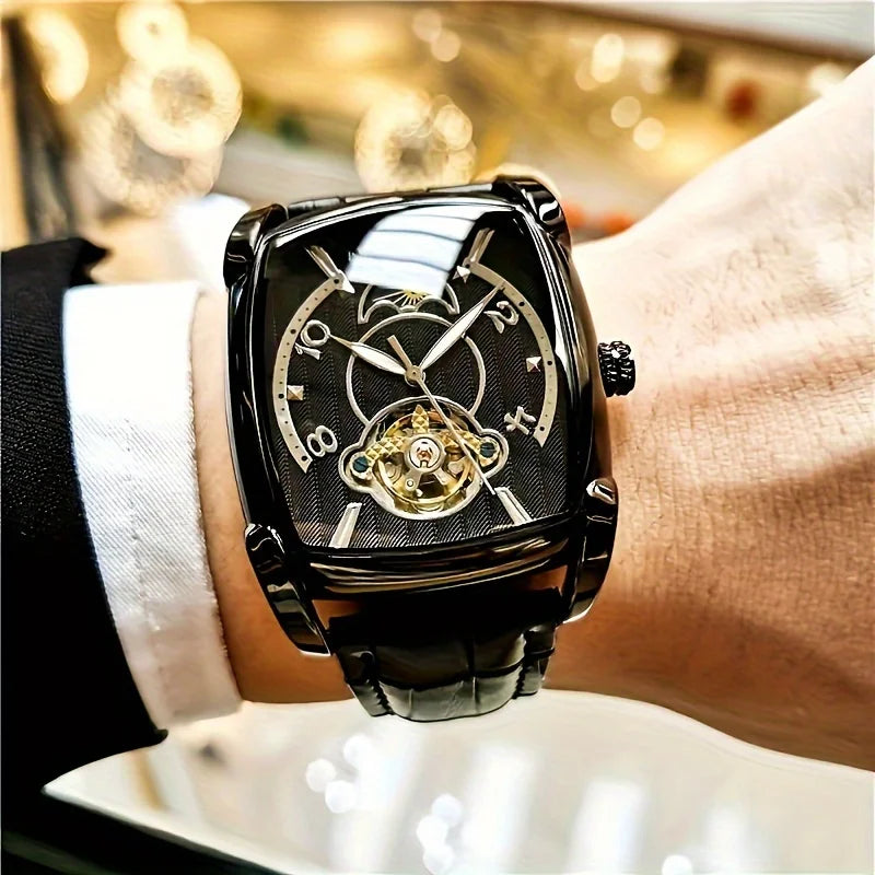 [Reloj mecánico de lujo con tourbillon] Reloj mecánico de lujo con tourbillon ligero para hombre: modelo de gama alta totalmente automático, con un moderno diseño «esqueleto», ideal para un atuendo profesional o