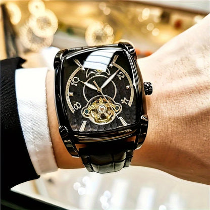 [Reloj mecánico de lujo con tourbillon] Reloj mecánico de lujo con tourbillon ligero para hombre: modelo de gama alta totalmente automático, con un moderno diseño «esqueleto», ideal para un atuendo profesional o