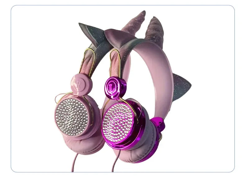 Casque filaire pour enfants, avec oreilles de chat et microphone, oreilles en peluche de licorne, idéal pour les cours en ligne, les jeux vidéo, les étudiants, les filles et les garçons.