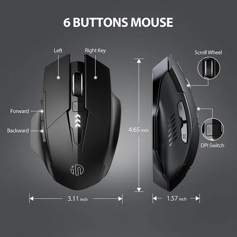 INPHIC F1 2.4G Wireless Mouse, 500mAh Ergonomic Rechargeable, Power Display, Office Home Silent Laptop Desktop Computer Universal