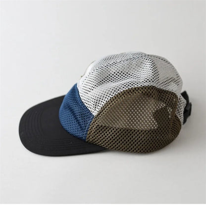 Fashion Retro Mesh Baseball Cap 5 Panel Flat-brimmed Sun Visor Cap Breathable Adjustable Quick-drying Hat Unisex