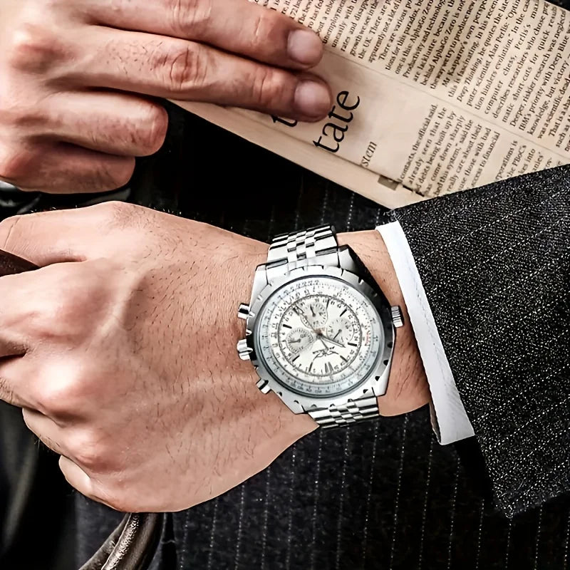 Mechanisch herenhorloge van roestvrij staal — hol ontwerp, grote wijzerplaat