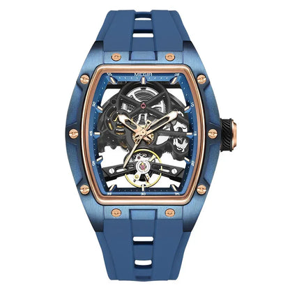 Orologio da polso automatico MEGIR da uomo, fashion, cinturino in silicone nero, impermeabile, luminoso, sportivo, meccanico, con quadrante tonneau 2242