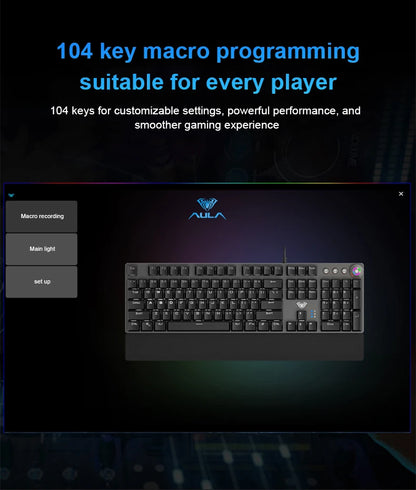 Tastiera meccanica AULA F2088 cablata da gaming con manopola multifunzione, 104 tasti, retroilluminazione Magic e programmazione macro Compu