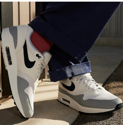 Nike Air Max 1 genuíno para homem, sapatilha desportiva retro de cano baixo com amortecimento Air FD9082-002