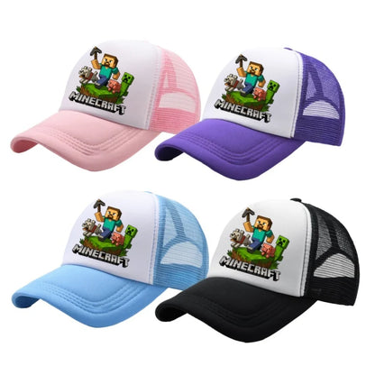 Minecraft Baseball Caps MC Pixel Game Character Print Peaked Adjustable Cartoon Sun Hat Summer Outdoor Mesh Casual Caps Gifts