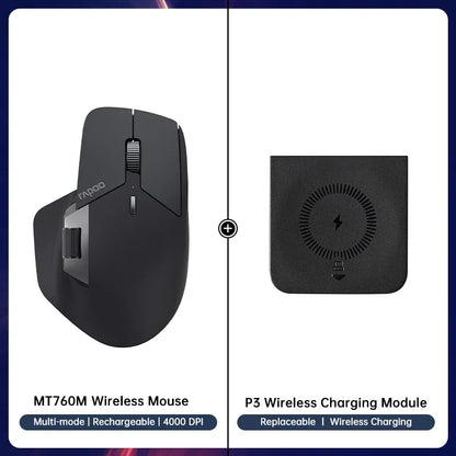 Rapoo MT760/MT760Mini Multi-mode Rechargeable Wireless Bluetooth Mouse Ergonomic 4000 DPI Supports Up to 4 Devices Office Mice