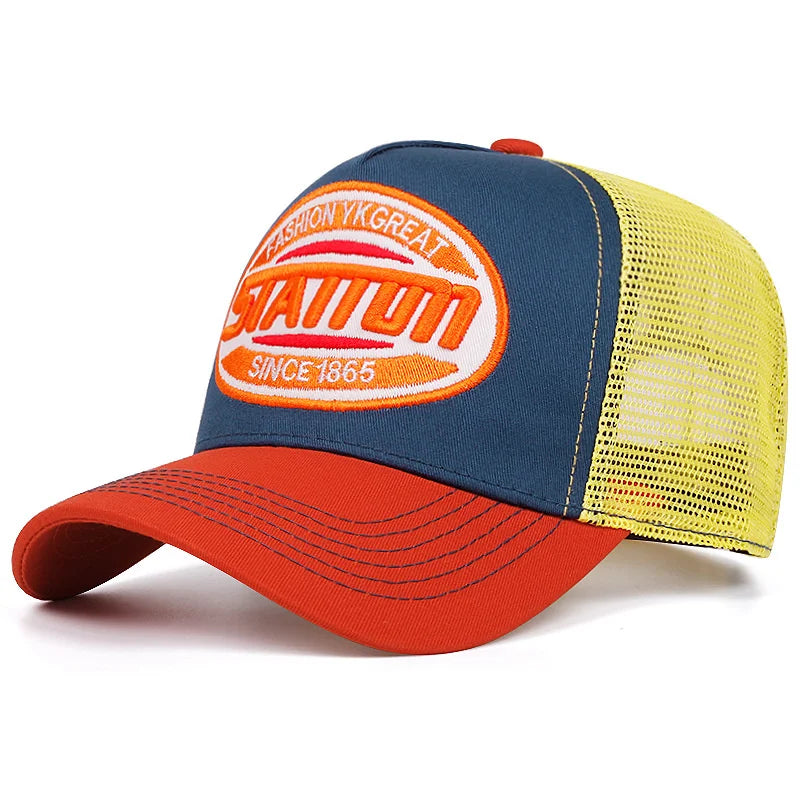 Styl: czapka baseballowa unisex, klasyczna czapka z siateczki STATION z nadrukiem literowym, dla mężczyzn i kobiet, oddychająca, czapka typu „trucker” na lato w stylu streetwear
