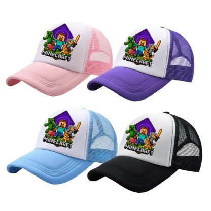 Minecraft Baseball Caps MC Pixel Game Character Print Peaked Adjustable Cartoon Sun Hat Summer Outdoor Mesh Casual Caps Gifts