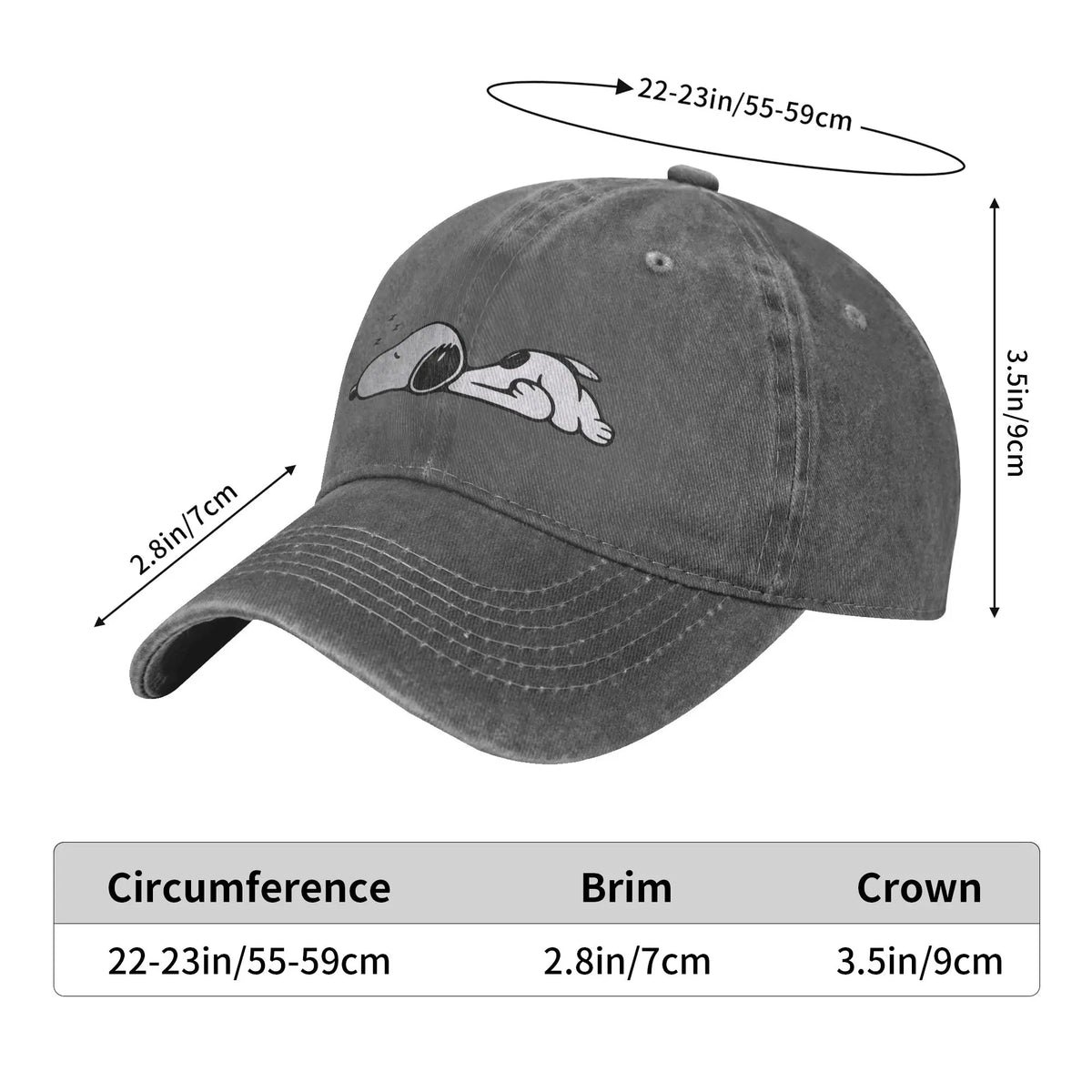 Sleeping Snoopy-baseballkepsar, avslappnad stil, tvättad look, snapback-keps, unisex, utomhus, sommar, justerbar keps