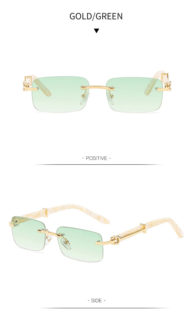 Caterside Small Square Rimless Sunglasses Men Luxury Brand Designer Classic Rectangle Sun Glasses Male UV400