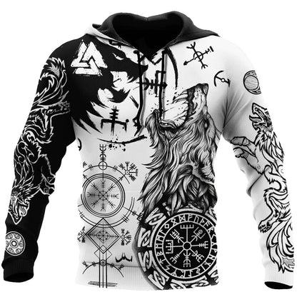 Oversized Tattoo Skeleton Cross Terror Red 3D Printed Men's Hoodie Sweatshirt Casual Tracksuits Raven Bad Wolf Animal Clothing