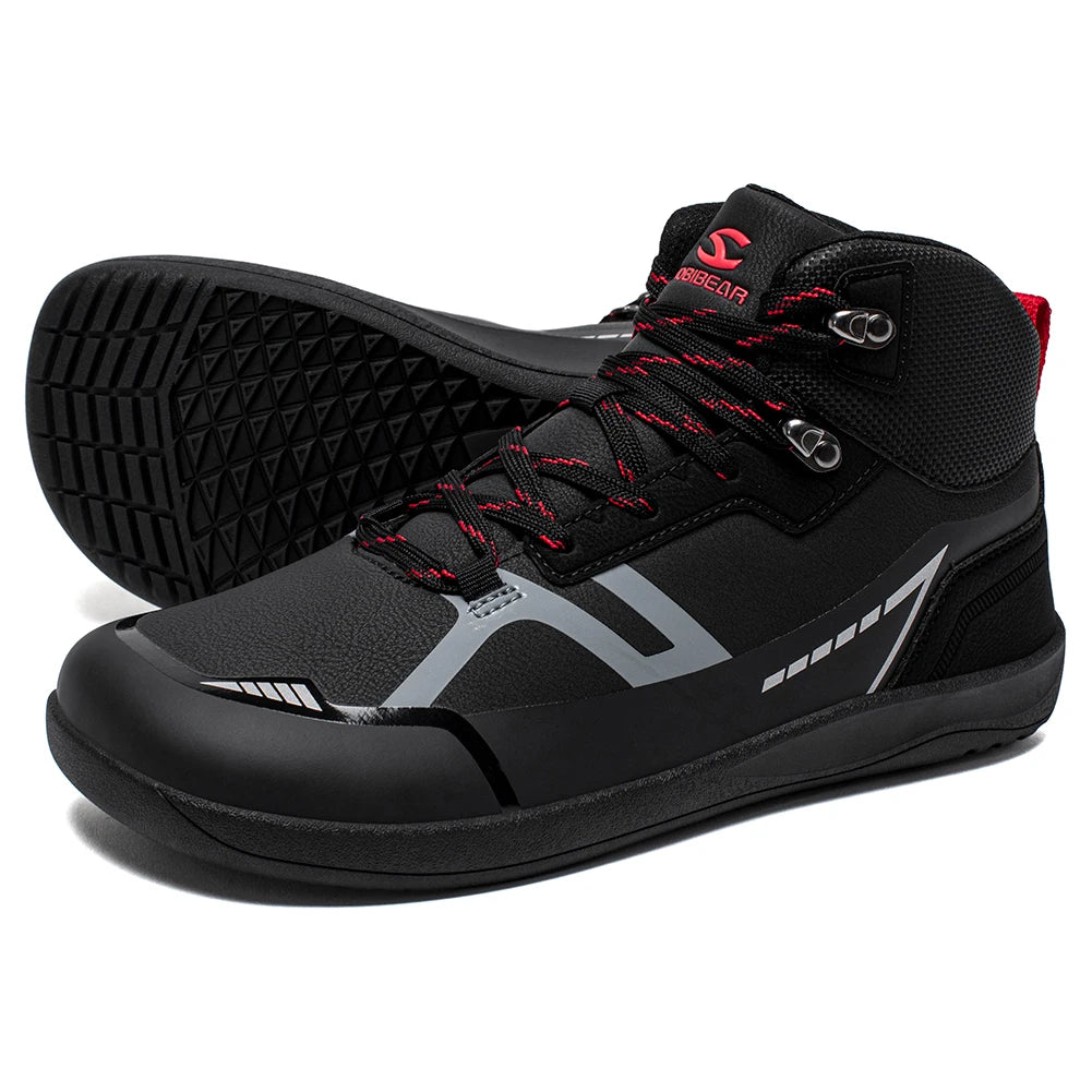 HOBIBEAR unisexe mi haut pieds nus chaussures hommes femmes bout large en cuir artificiel bottes de randonnée en plein air antidérapant chaussures de course